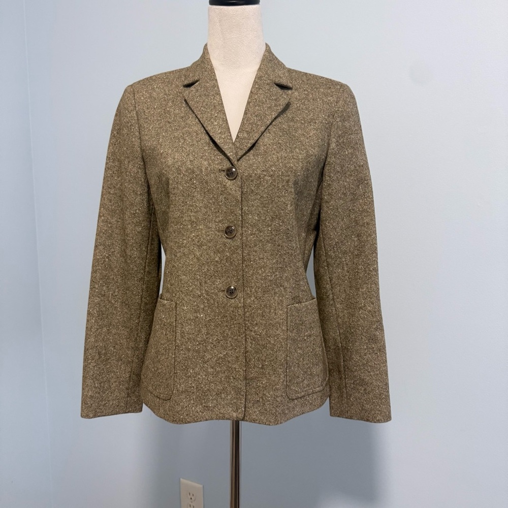 Brooks Brothers Women’s Petite Wool/Silk Button Down Jacket Size 10 Brown‎